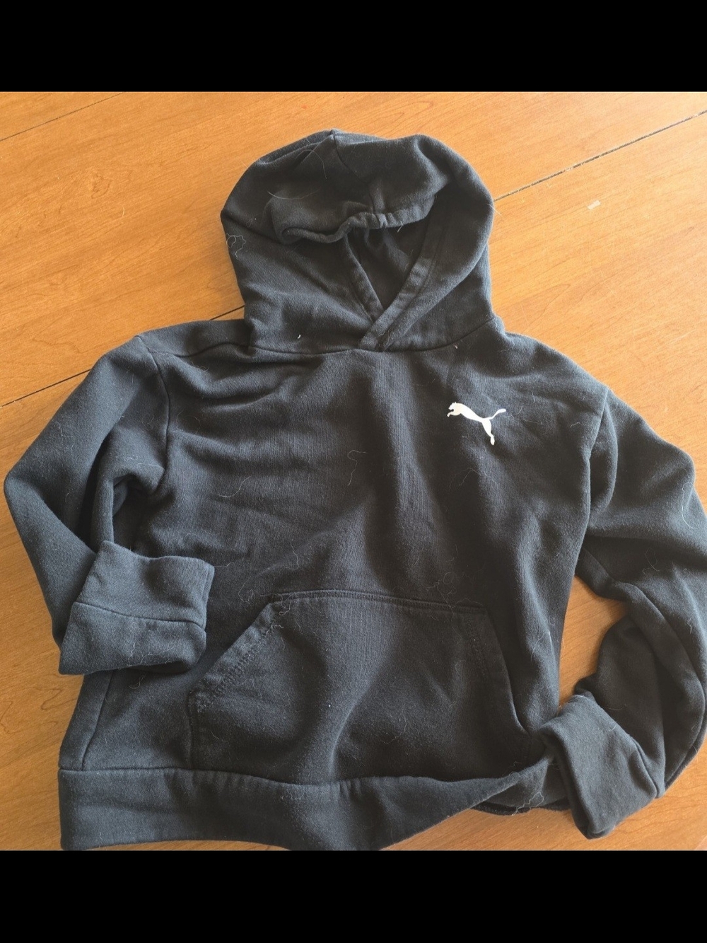 Puma Black Girl’s Pullover Hoodie with White Logo